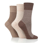 Load image into Gallery viewer, 3 Pairs Ladies Varsity Stripe Cotton Socks - Brown
