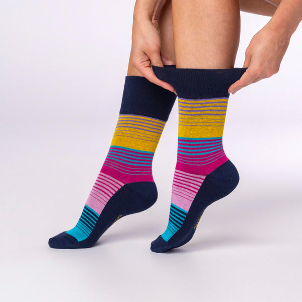 3 Pairs Ladies Colourburst Cotton Socks - Stripey Vibes