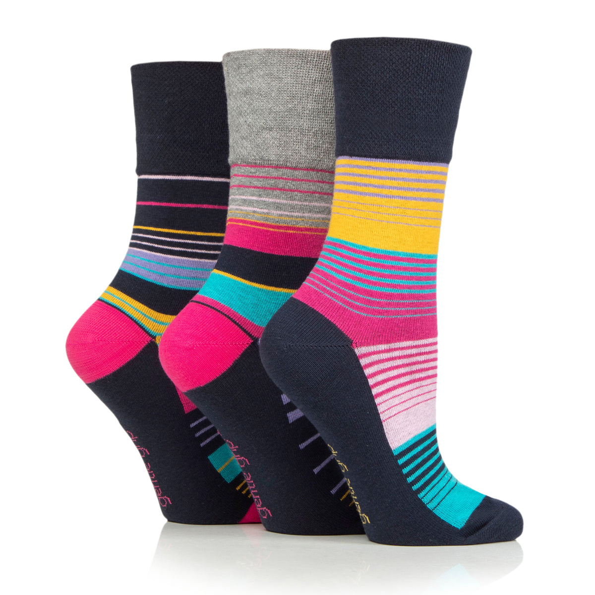 3 Pairs Ladies Colourburst Cotton Socks - Stripey Vibes