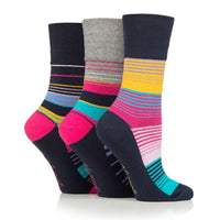 3 Pairs Ladies Colourburst Cotton Socks - Stripey Vibes