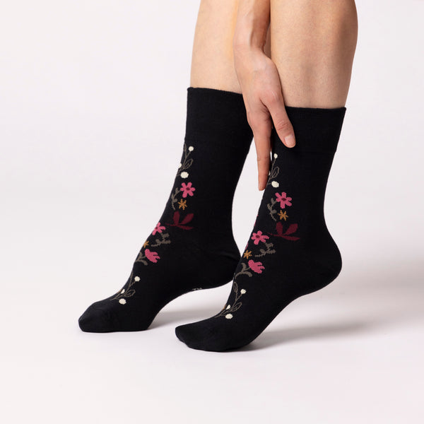 3 Pairs Ladies Cotton Socks - Floral Night