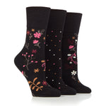 Load image into Gallery viewer, 3 Pairs Ladies Cotton Socks - Floral Night
