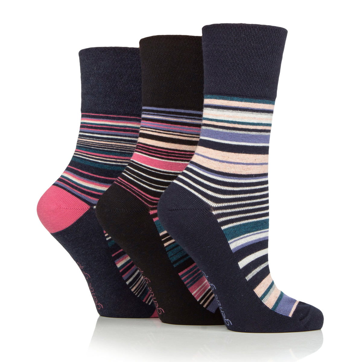 3 Pairs Ladies Cotton Socks - Whimsy Stripes
