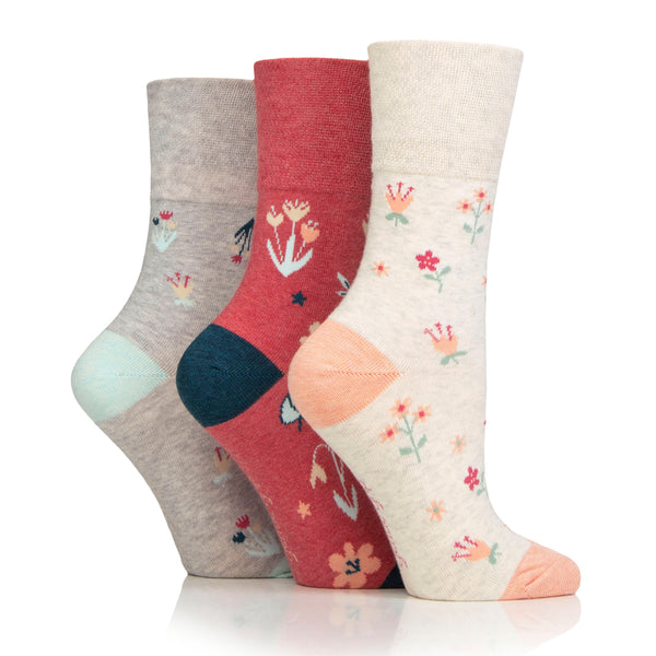 3 Pairs Ladies Cotton Socks - Floral Memoir