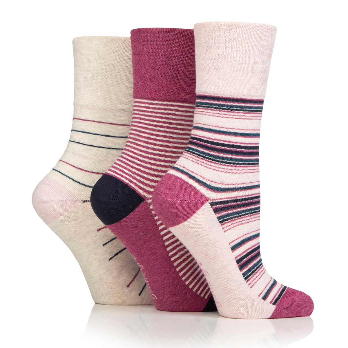 3 Pairs Ladies Cotton Socks - Embrace Mixed Stripe