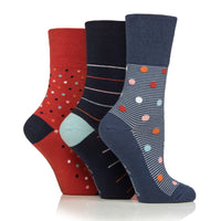 3 Pairs Ladies Cotton Socks - Heritage Spot/Stripe