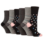 Load image into Gallery viewer, 6 Pairs Ladies Assertive Graphic Cotton Socks - Grey/Black Mix
