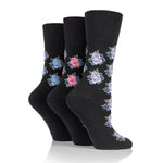 Load image into Gallery viewer, 3 Pairs Ladies Cotton Socks - Black Rose
