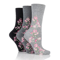3 Pairs Ladies Cotton Socks - Marl Climbing Rose