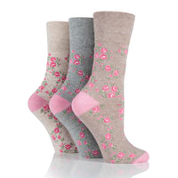 3 Pairs Ladies Plus Size Cotton Socks - Vintage Rose
