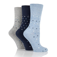3 Pairs Ladies Cotton Socks - Denim Polka Dots