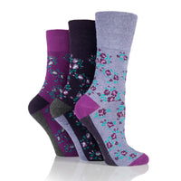 3 Pairs Ladies Cotton Socks - Sophie Floral Purple