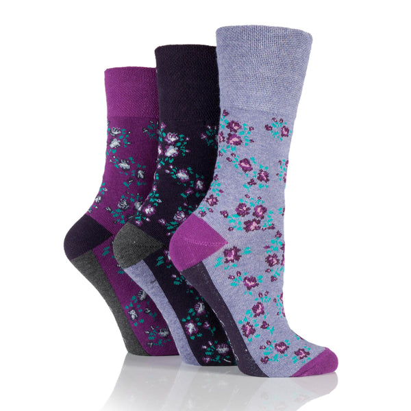 3 Pairs Ladies Cotton Socks - Sophie Floral Purple