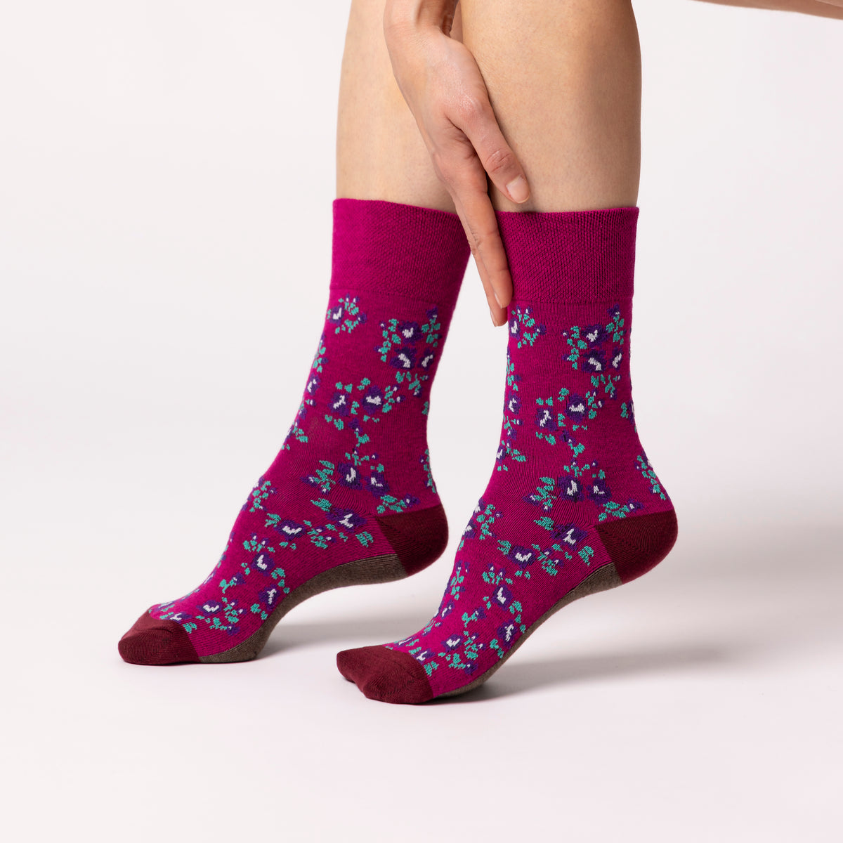 3 Pairs Ladies Cotton Socks - Rose Floral Pink