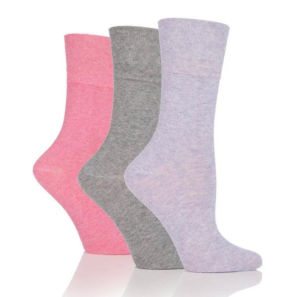 3 Pairs Ladies Plain Cotton Socks - Grey/Lavender/Rose