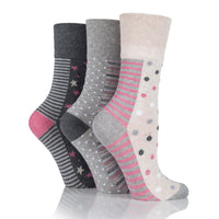 3 Pairs Ladies Cotton Socks - Celia Spot/Stripe
