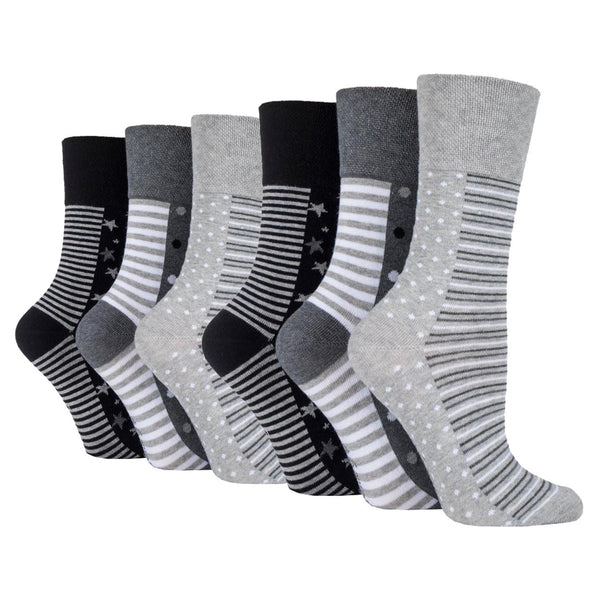 6 Pairs Ladies Plus Size Cotton Socks - Mono Spot/Stripe