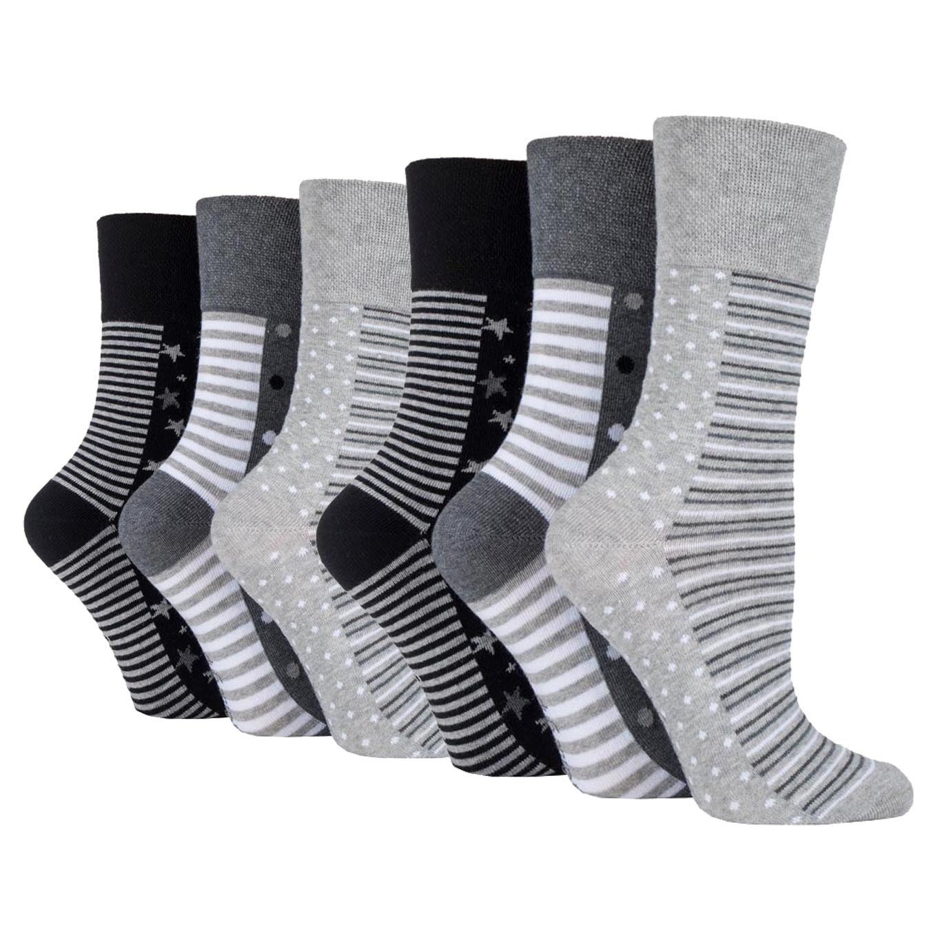 6 Pairs Men's Cotton Socks - Mono Spot Stripe