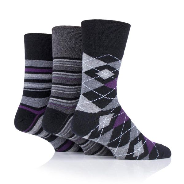 3 Pairs Ladies Plus Size Cotton Socks - Argyle Formality Black