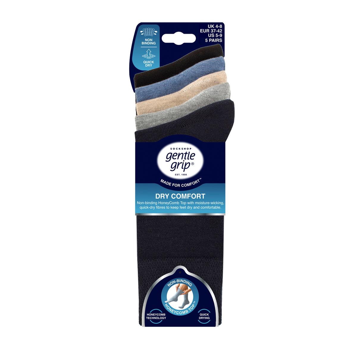 5 Pairs Ladies Dry Comfort Socks - Core Mix