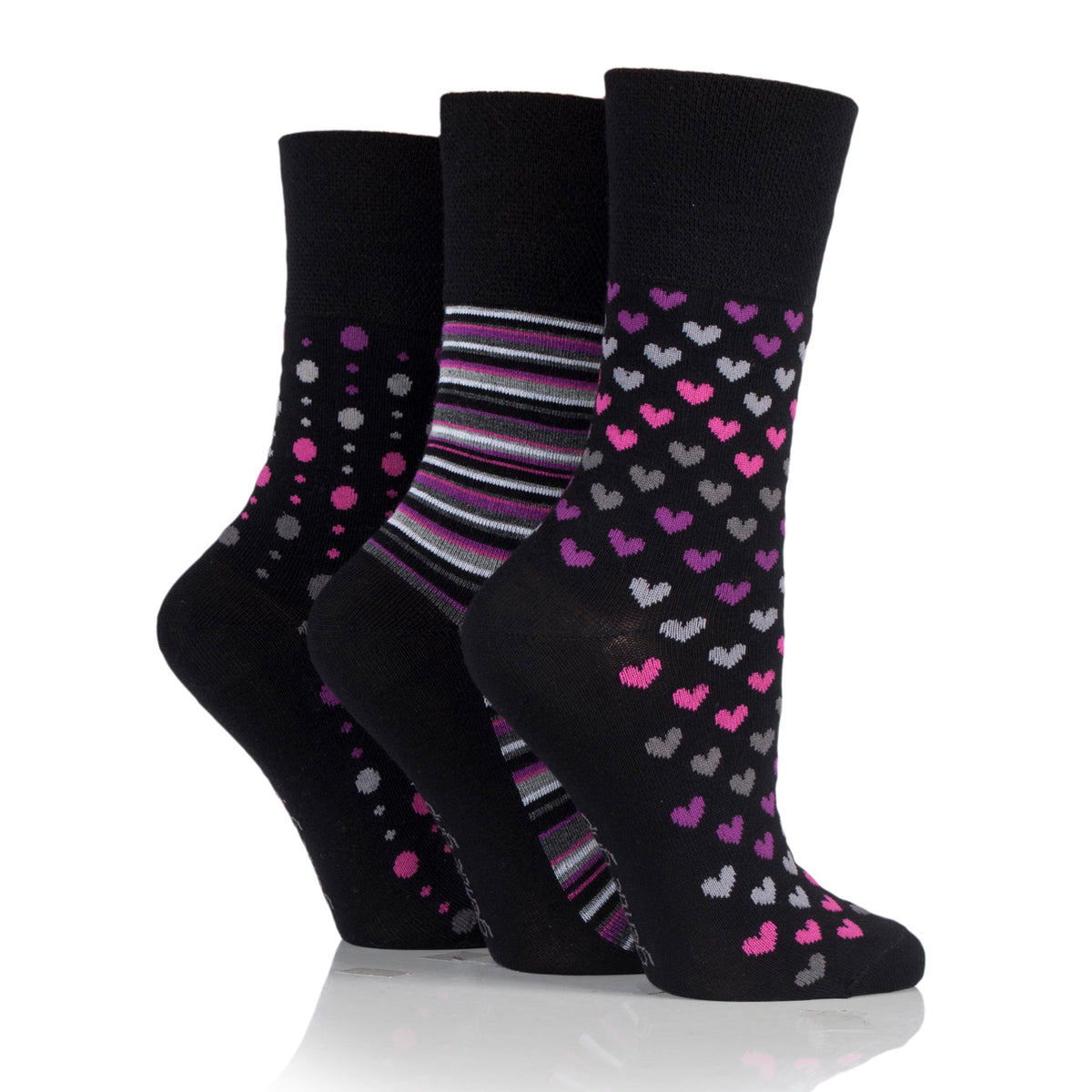 3 Pairs Ladies Bamboo Socks - Black/Berry