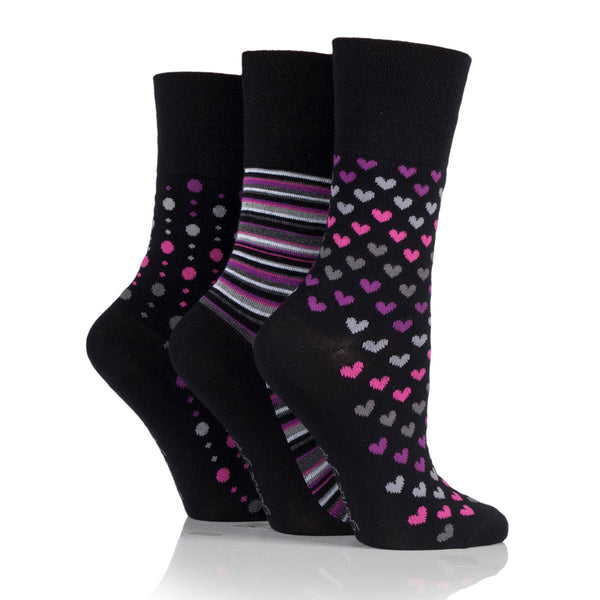 3 Pairs Ladies Bamboo Socks - Black/Berry