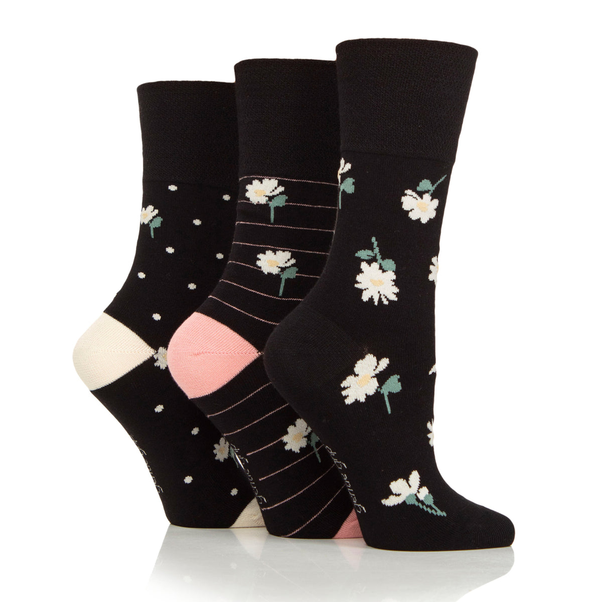 3 Pairs Ladies Bamboo Socks - Mono Daisy