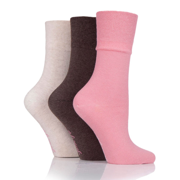 3 Pairs Ladies Plain Cotton Socks - Coral and Coffee