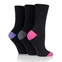 3 Pairs Ladies Heel & Toe Cotton Socks - Black and Charcoal