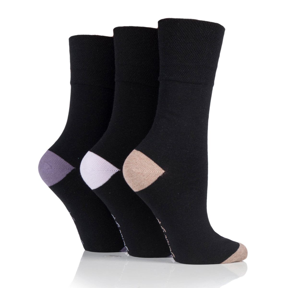 3 Pairs Ladies Heel & Toe Cotton Socks - Black and Mauve