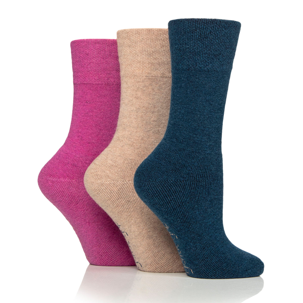 3 Pairs Ladies Gentle Grip Wool Walker Socks - Colour Mix