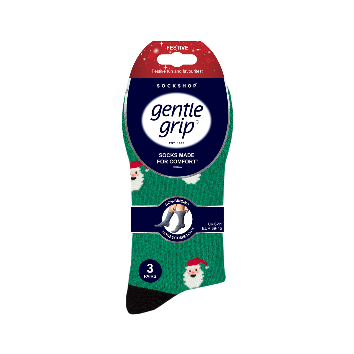 3 Pairs Men's Fun Feet Christmas Socks - Bamboo Festive