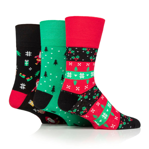 3 Pairs Men's Fun Feet Christmas Socks - Holly Mix