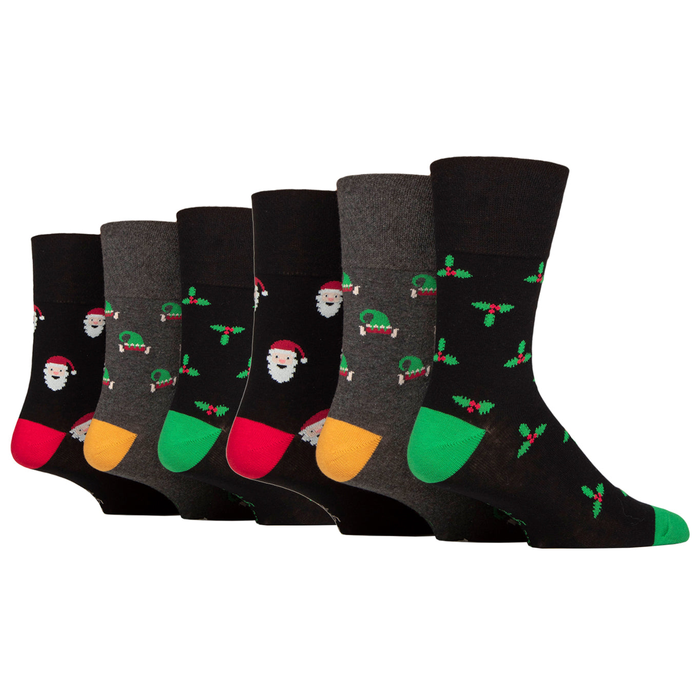 6 Pairs Men's Fun Feet Christmas Socks - Novelty Mix Pattern