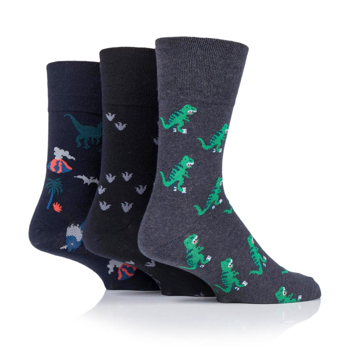 3 Pairs Men's Fun Feet Cotton Socks - Dinosauria