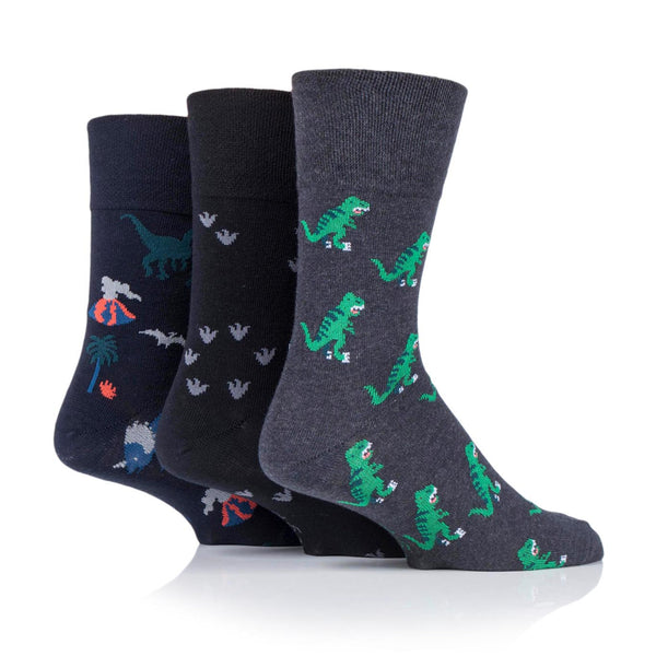 3 Pairs Men's Fun Feet Cotton Socks - Dinosauria