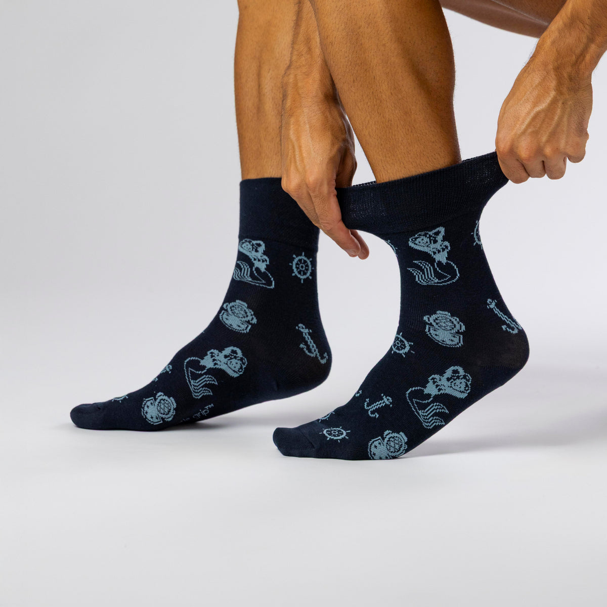 3 Pairs Men's Fun Feet Cotton Socks - Deep Sea