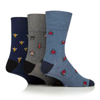 3 Pairs Men's Fun Feet Cotton Socks - Bugs