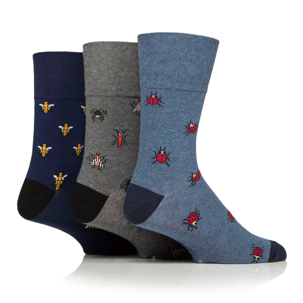 3 Pairs Men's Fun Feet Cotton Socks - Bugs