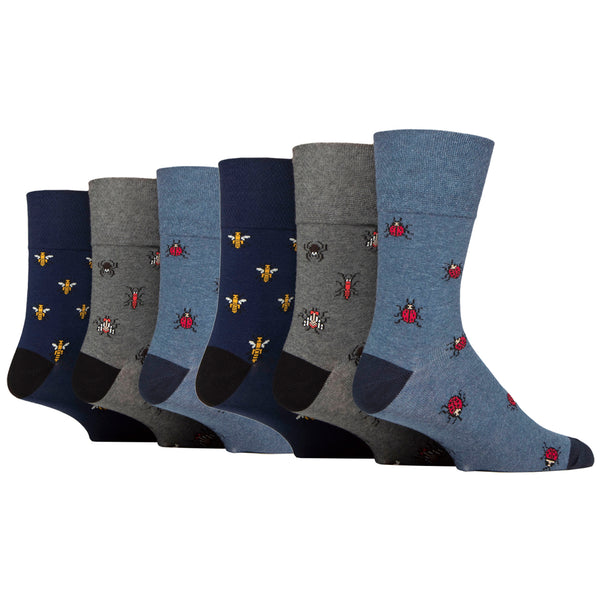 6 Pairs Men's Fun Feet Cotton Socks - Bugs