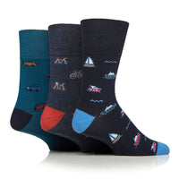 3 Pairs Men's Fun Feet Cotton Socks - Vehicles