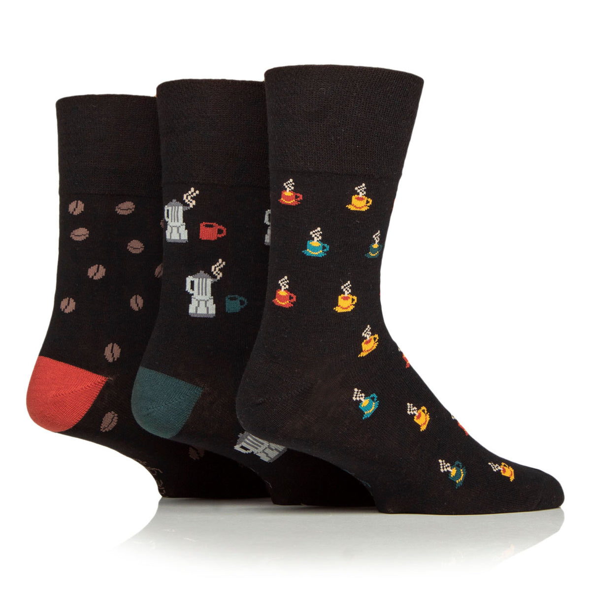 3 Pairs Men's Fun Feet Cotton Socks - Coffee