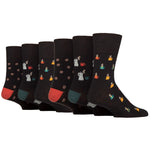 Load image into Gallery viewer, 6 Pairs Men&#39;s Fun Feet Cotton Socks - Coffee
