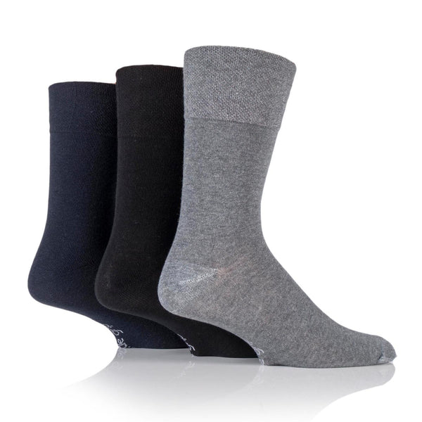 3 Pairs Men's Plain Cotton Socks - Black/Navy/Grey