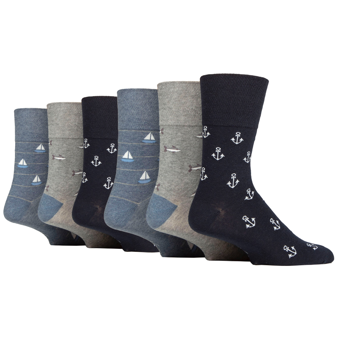 6 Pairs Mens Holiday Cotton Socks - Anchor