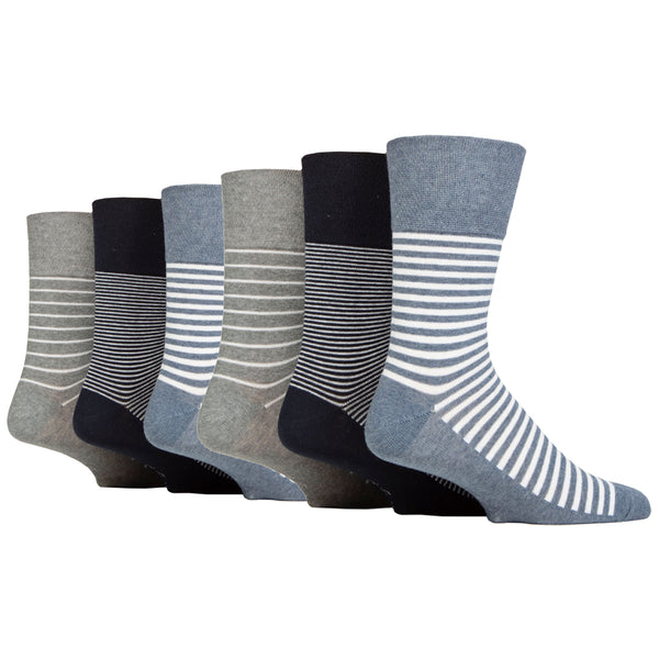 6 Pairs Mens Holiday Cotton Socks - Navy Stripe Mix