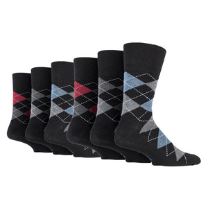 6 Pairs Men's Argyle Cotton Socks - Black