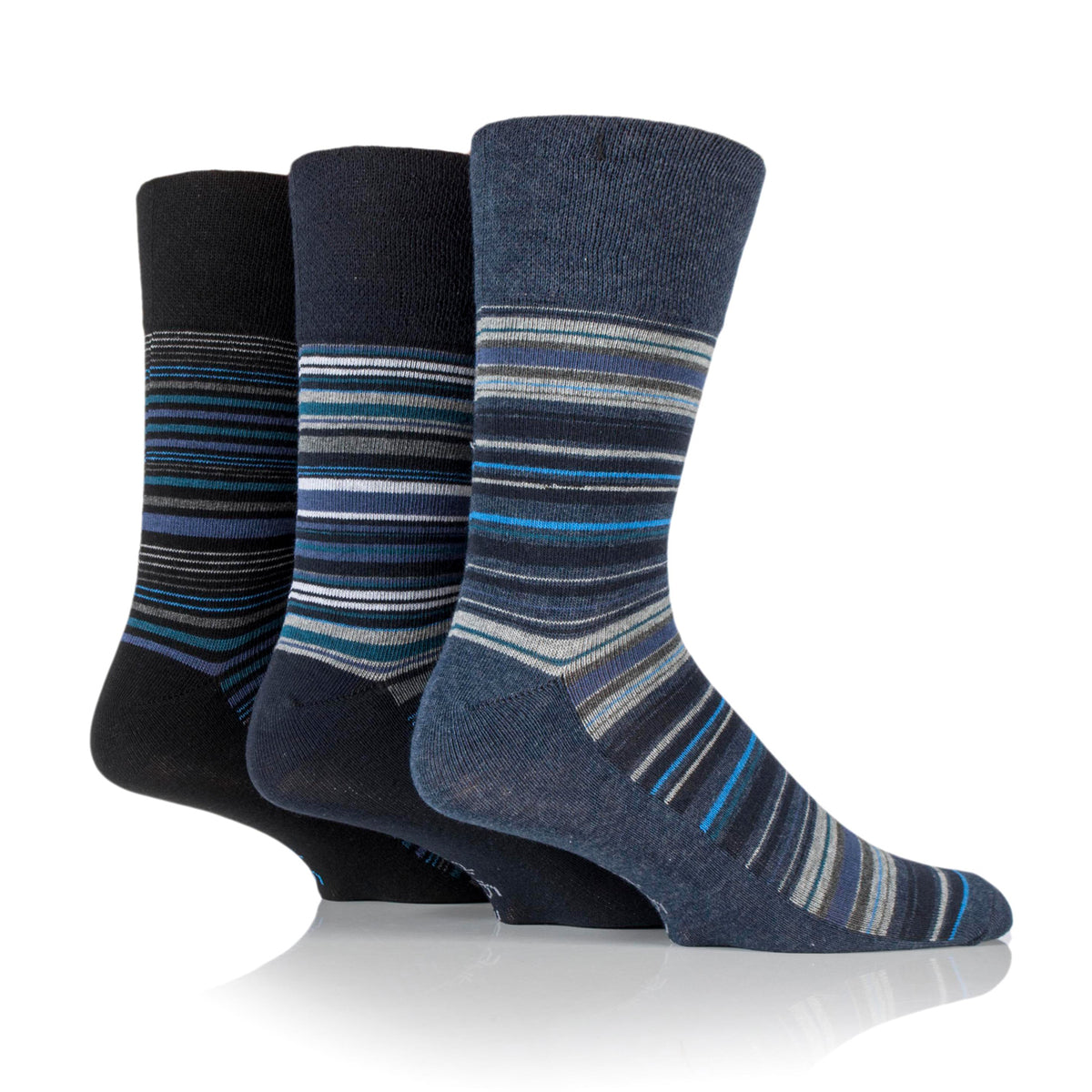 3 Pairs Men's Bigfoot Cotton Socks - Stripe Navy