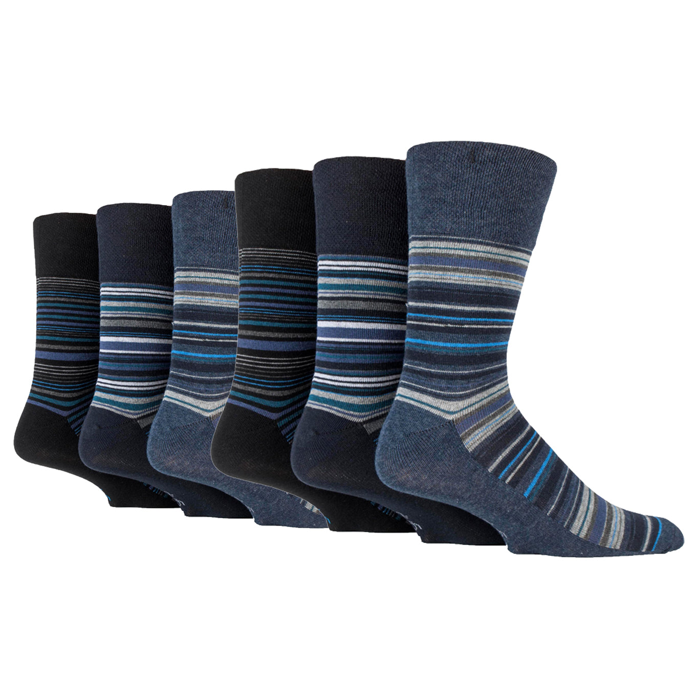 6 Pairs Men's Cotton Socks - Stanley Stripe Navy