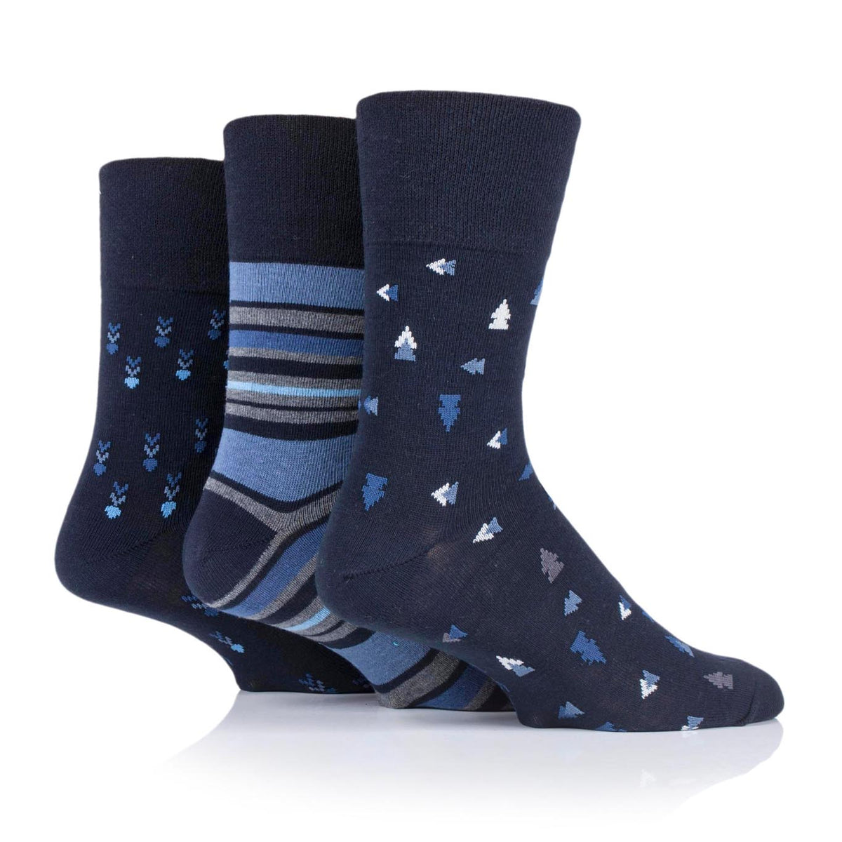 3 Pairs Men's Cotton Socks - Dimensional Dart Navy